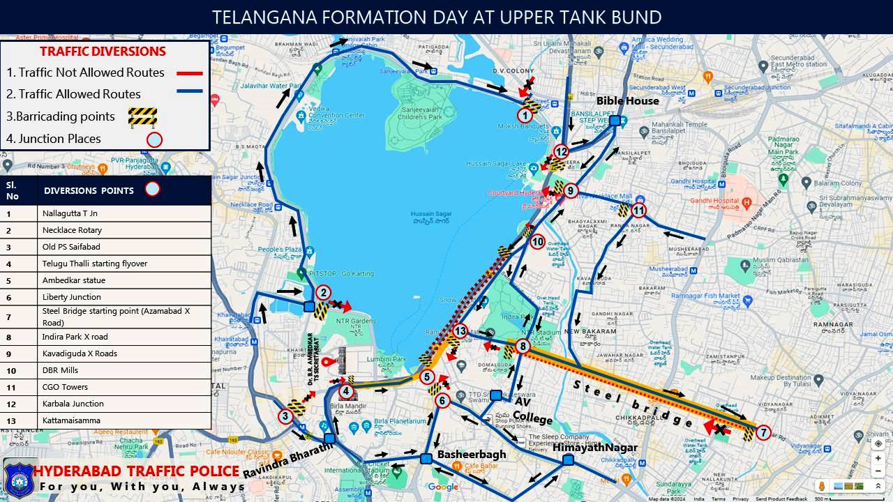 Traffic restrictions in Hyderabad on Sunday in view of State Formation Day