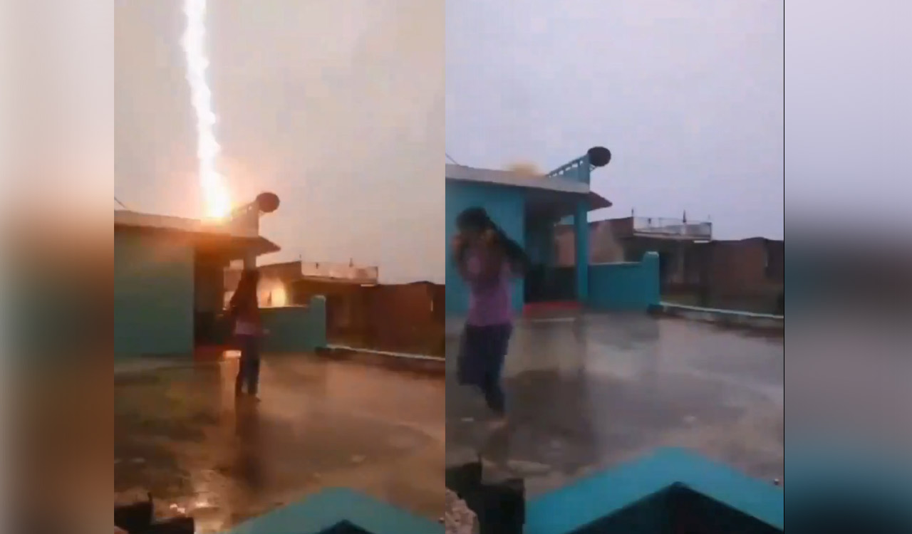 Watch: Girl narrowly escapes lightning strike while making reel on rooftop