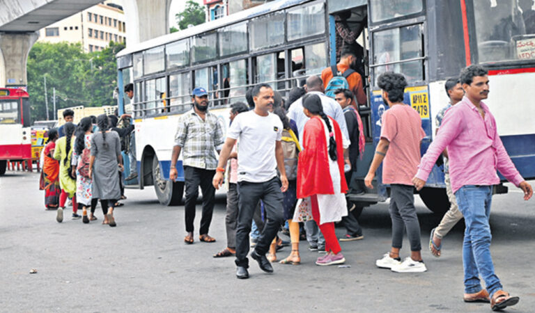 Most buses either stop in the middle of the road or away from the stop, instead of using the designated bus bays. — Photo: Surya Sridhar
