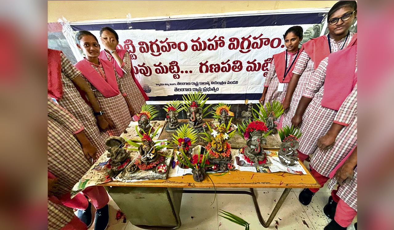 Clay Ganesha idol-making workshops at B.Ed colleges in Telangana