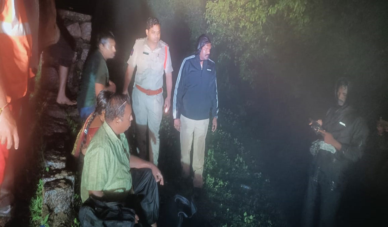 Telangana: Nirmal cops rescue three after car plunges into valley