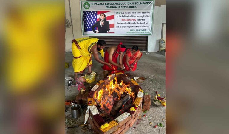 The Paloncha based Shyamala Gopalan Educational Foundation’s (SGEF) founder chairman Nalla Suresh Reddy has recently performed a 41 day homam wishing Harris to become the presidential nominee.