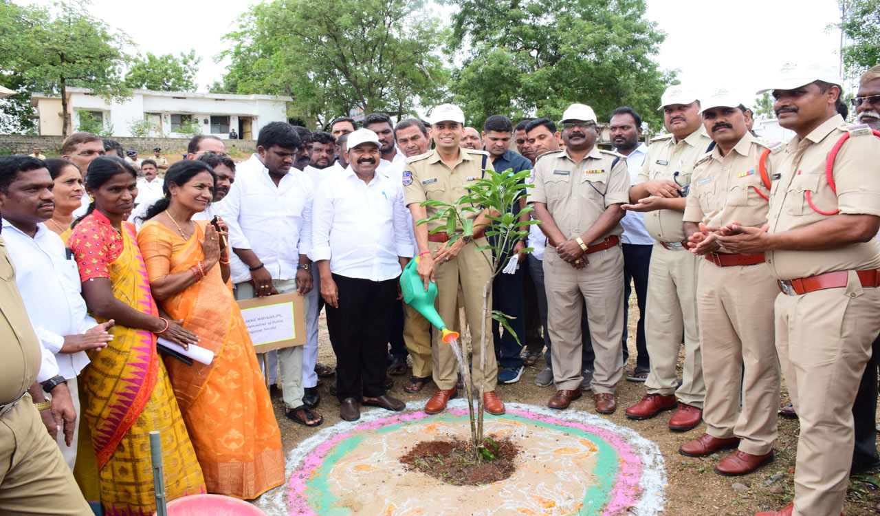 Sircilla: Trees planted in Ellanthakunta police station