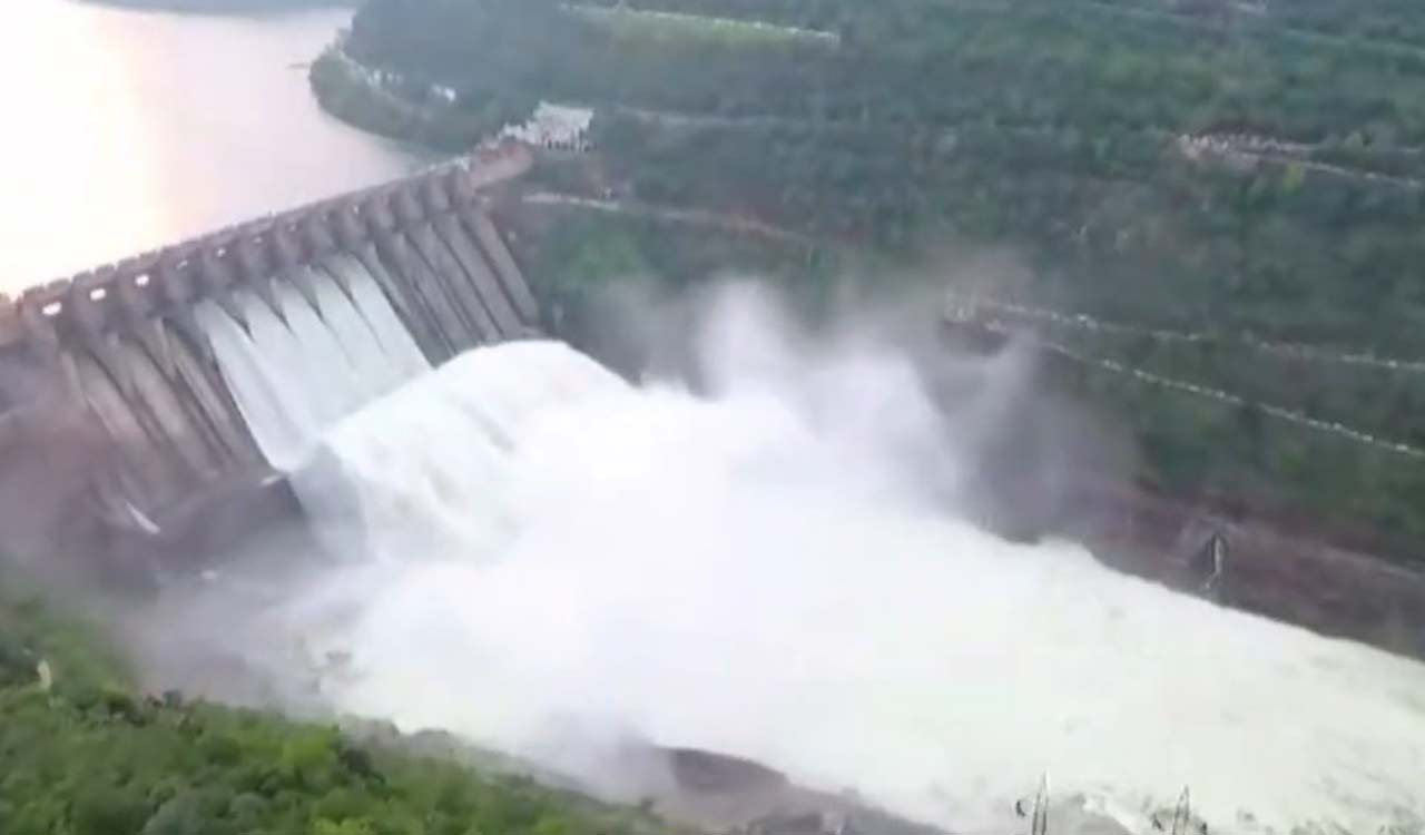 Heavy flood inflow: Two more gates lifted at Srisailam