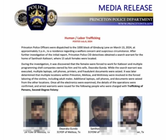 Texas police Notice for four Telugus in connetion with trafficking scandal