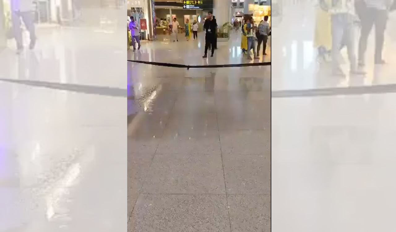 Watch: Heavy rains cause water leakage at Hyderabad Airport
