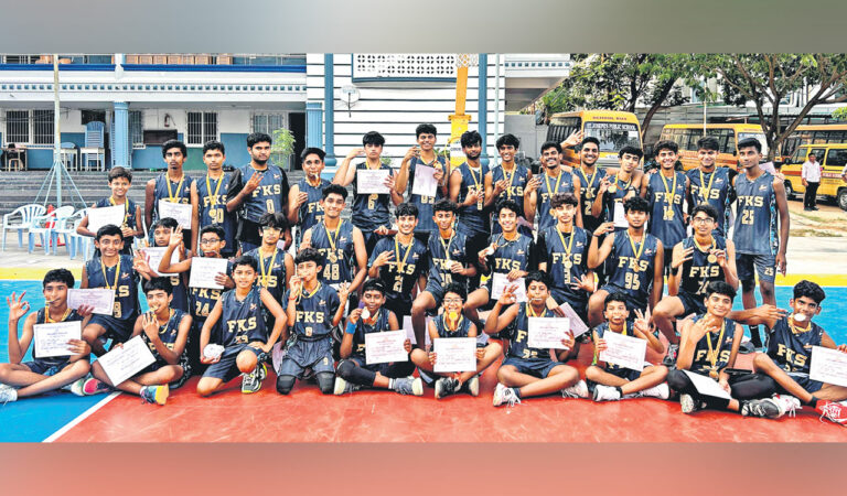 Medal winners of Future Kids School in Hyderabad on Monday.