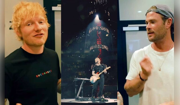 Chris Hemsworth surprises audience by playing drums at Ed Sheeran’s Romania concert