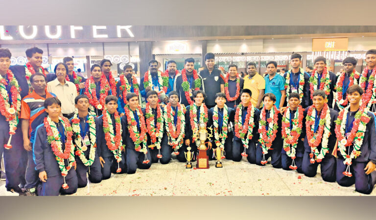 Victorious Telangana junior football team in Hyderabad.