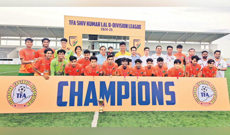Sreenidhi Deccan FC squad after their triumph in Hyderabad on Thursday.