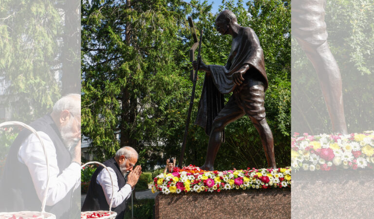 Modi paid floral tribute to Mahatma Gandhi's statue in ‘Oasis of Peace' park in Kyiv.