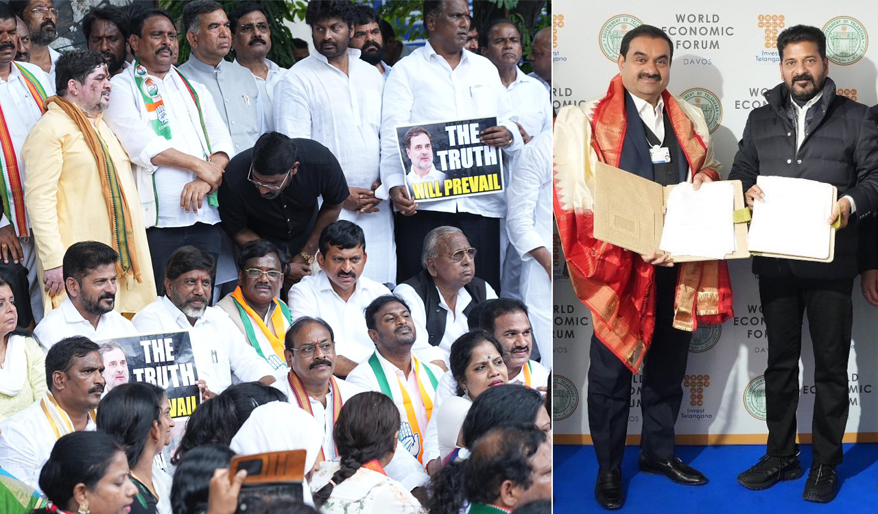 After handshake at Davos, Revanth Reddy protests against Adani in Hyderabad