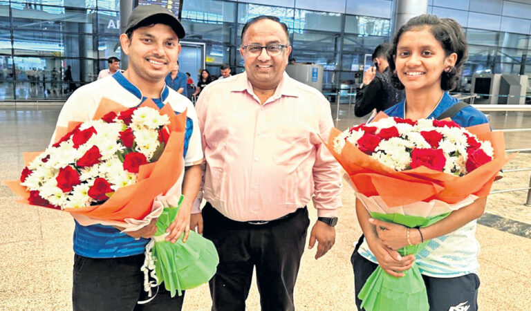 Sreeja Akula and coach Somnath Ghosh (left) in Hyderabad.
