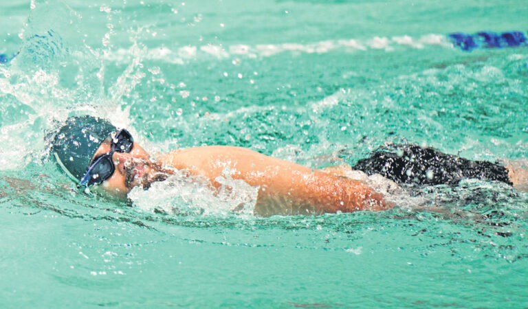Kunwar Kushal Singh during the swimming competition in Hyderabad on Thursday.