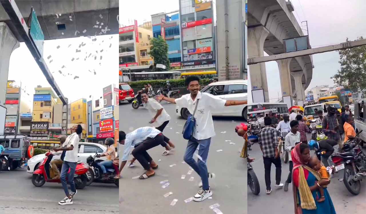 Watch: Viral stunt of money toss in Hyderabad traffic sparks outrage