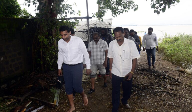 Collector Muzammil Khan inspected low lying areas near Wyra reservoir in Khammam.