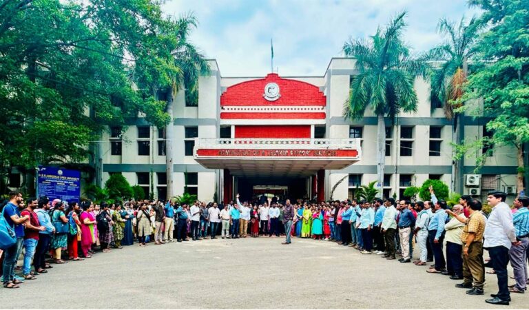 Protests erupt on BRAOU campus against Congress govt's decision to allot 10 acres of university land to JNAFAU