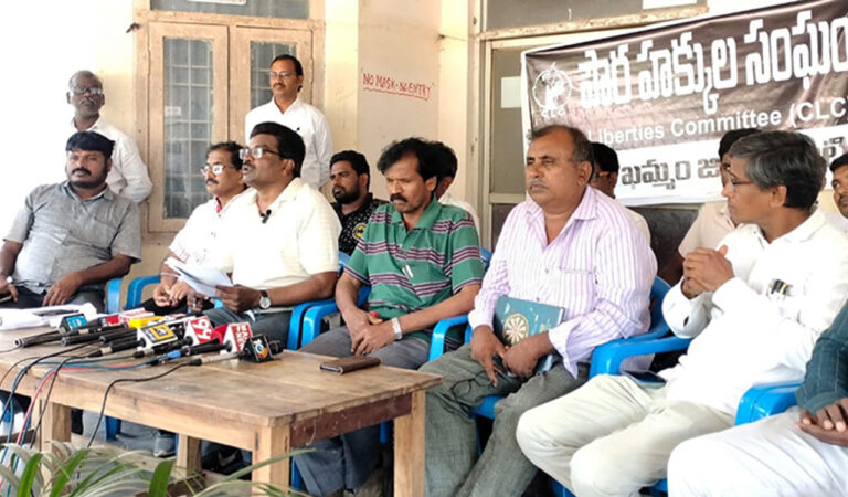 CLC leader N Narayana Rao speaking to the media in Khammam.