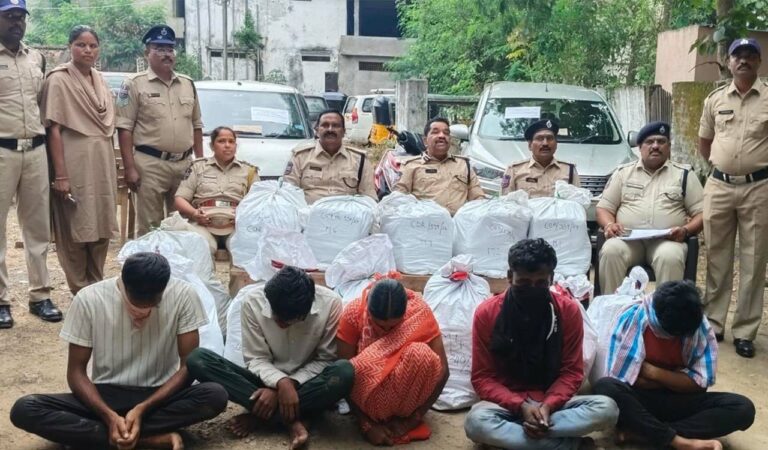 Excise police seized 319 kg ganja and arrested ten smugglers in Kothagudem district.