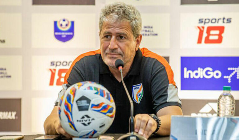 Manolo Marquez during the pre-match press conference in Hyderabad. Photo credit: Indian football Team (X).