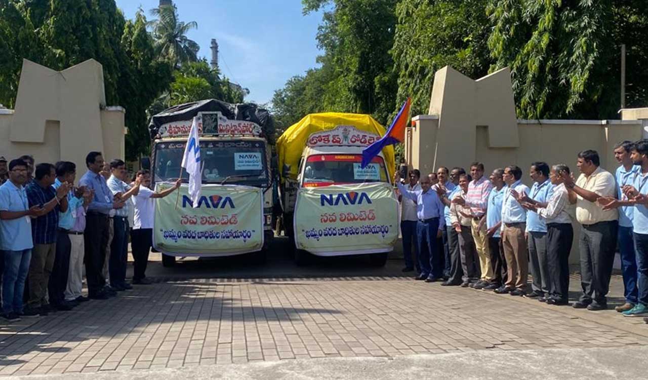 Nava Limited as part of CSR distributes relief material to flood-hit families in Khammam