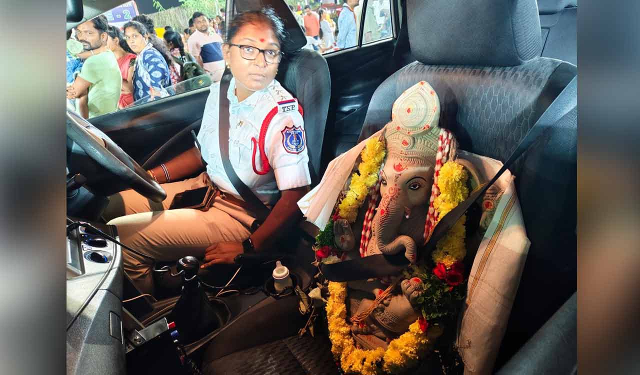 Rachakonda police highlight road safety with eco-friendly Ganesh idol in seatbelt