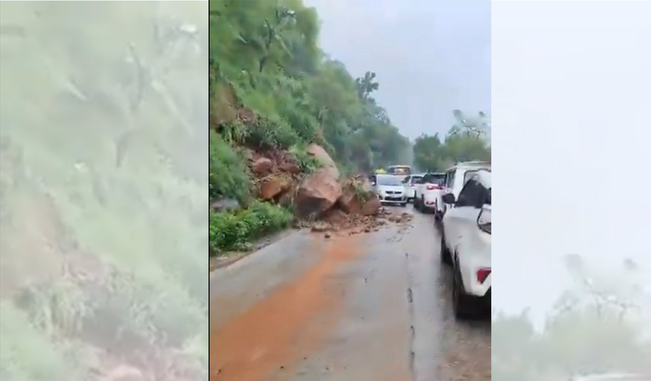 Travellers cautioned as landslide blocks traffic on Srisailam ghat road