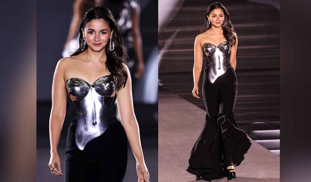 Alia dazzles in silver breastplate by Gaurav Gupta for Paris Fashion Week debut