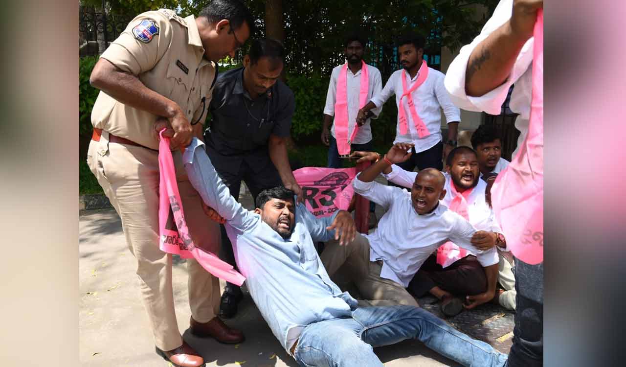 BRSV leaders protest; demand GO 33 withdrawal and NEET UG counselling