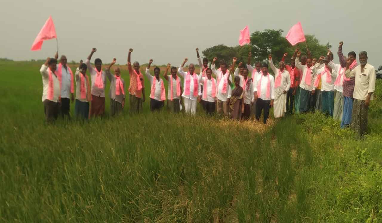 Farmers stage protest in dry paddy fields in Khammam