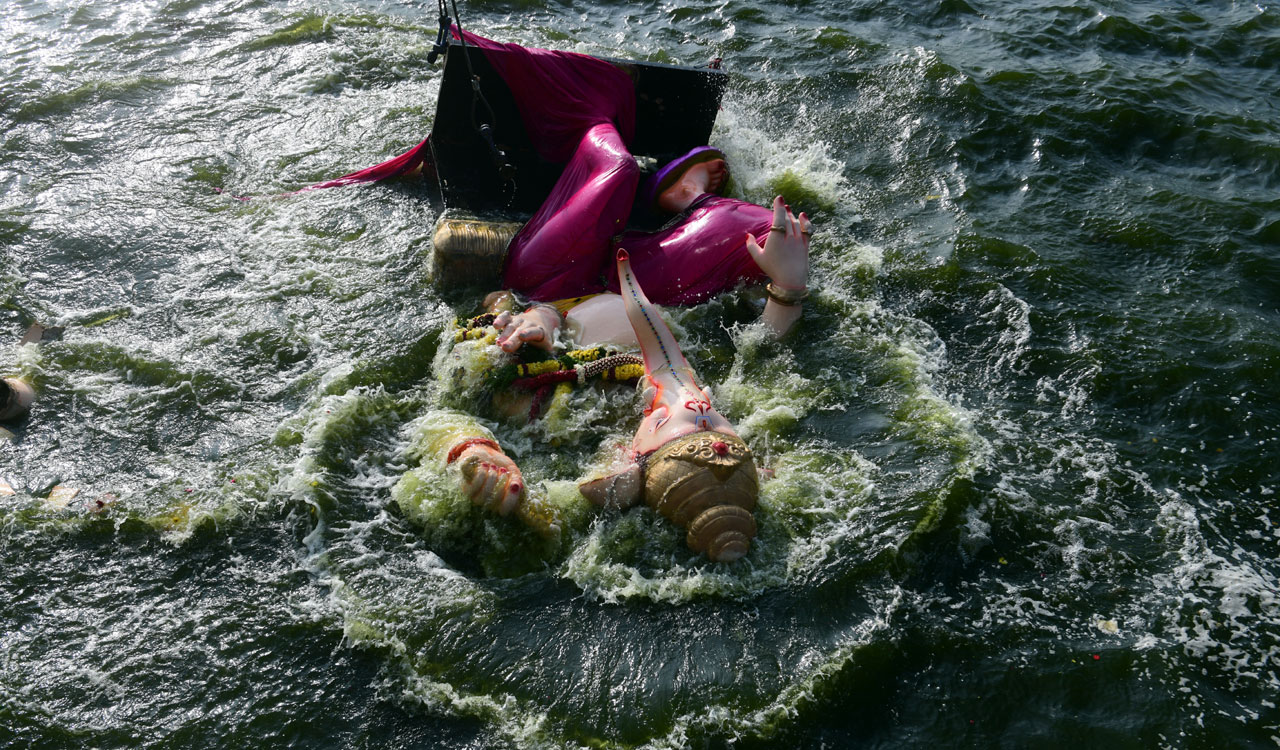 Until next time! Grand final procession of Ganesh idols begins across Telangana