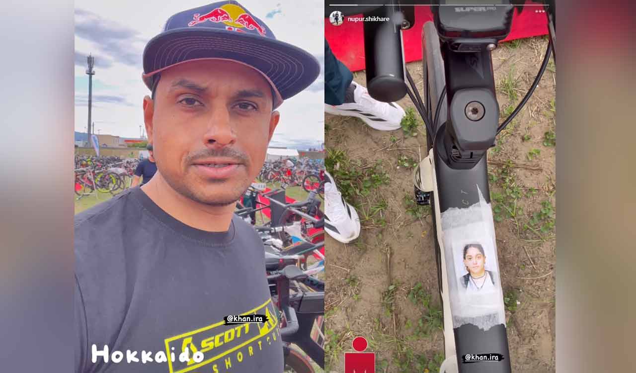 Nupur Shikhare has wife Ira Khan’s picture pasted on his bike