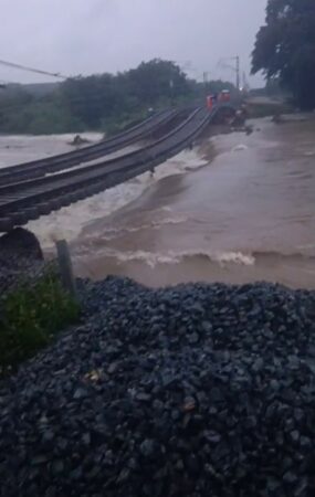 Rail tracks were washed away due to torrential rains in Telangana near Mahabubabad