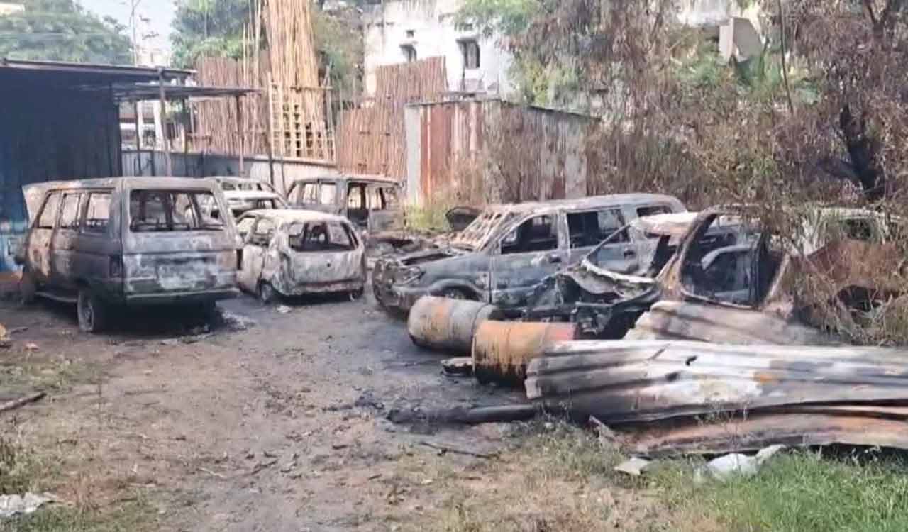 9 cars gutted as fire engulfs garage in Medak