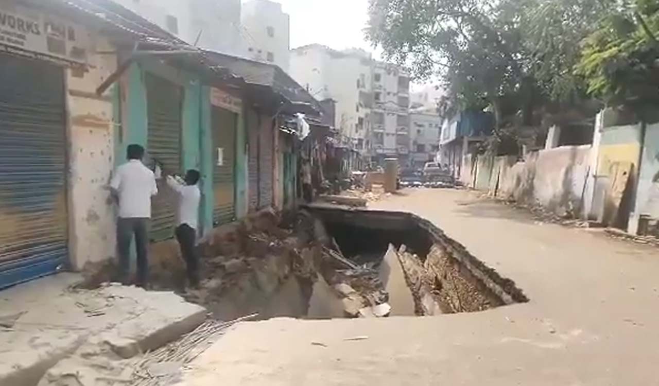 Watch: Panic in Hyderabad’s Goshamahal as road caves in