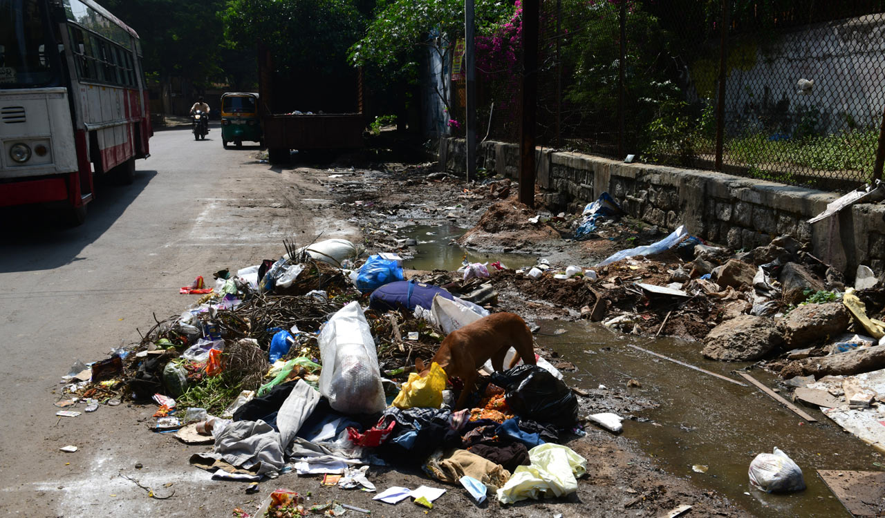 Over flowing drainage, illegal parking and health hazards behind Gandhi Hospital cause concern
