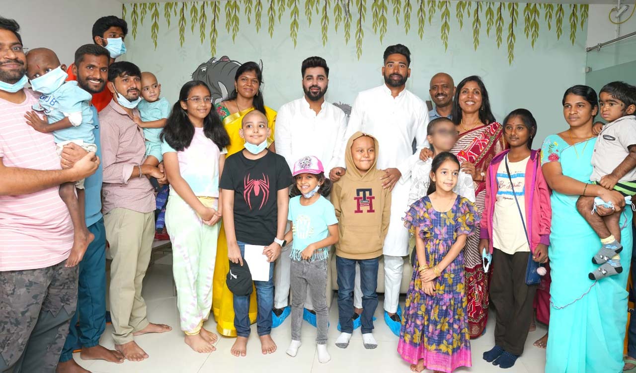 Mohammad Siraj interacts with childhood cancer survivors at Rainbow Children’s Hospital in Hyderabad