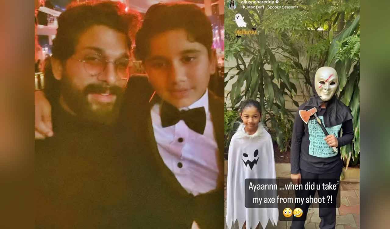 Allu Arjun’s son Ayaan takes his ‘Pushpa’ axe for Halloween