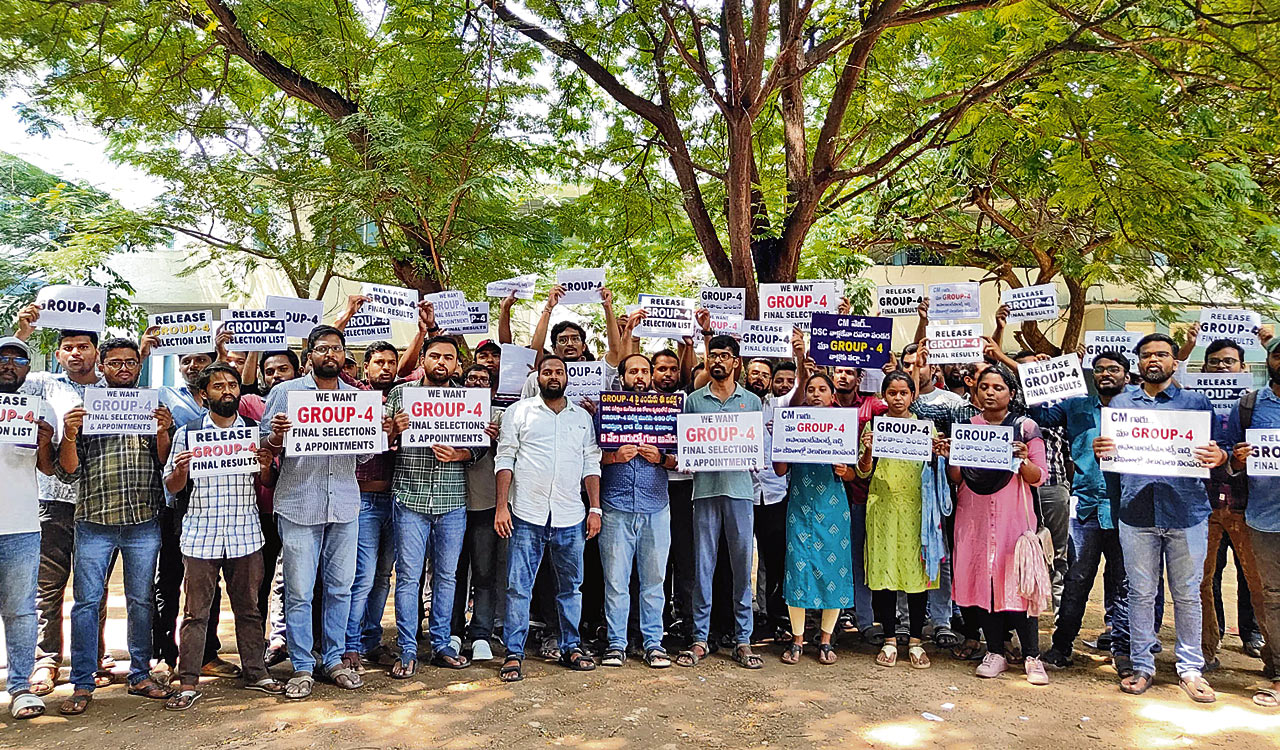 Hyderabad: Junior lecturer, Group-IV job aspirants protest for final results