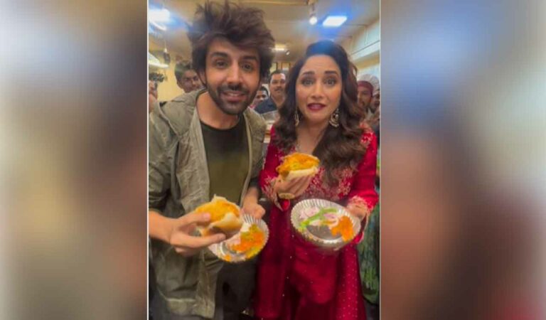 Kartik Aaryan enjoys ‘vada paav date’ with Madhuri Dixit