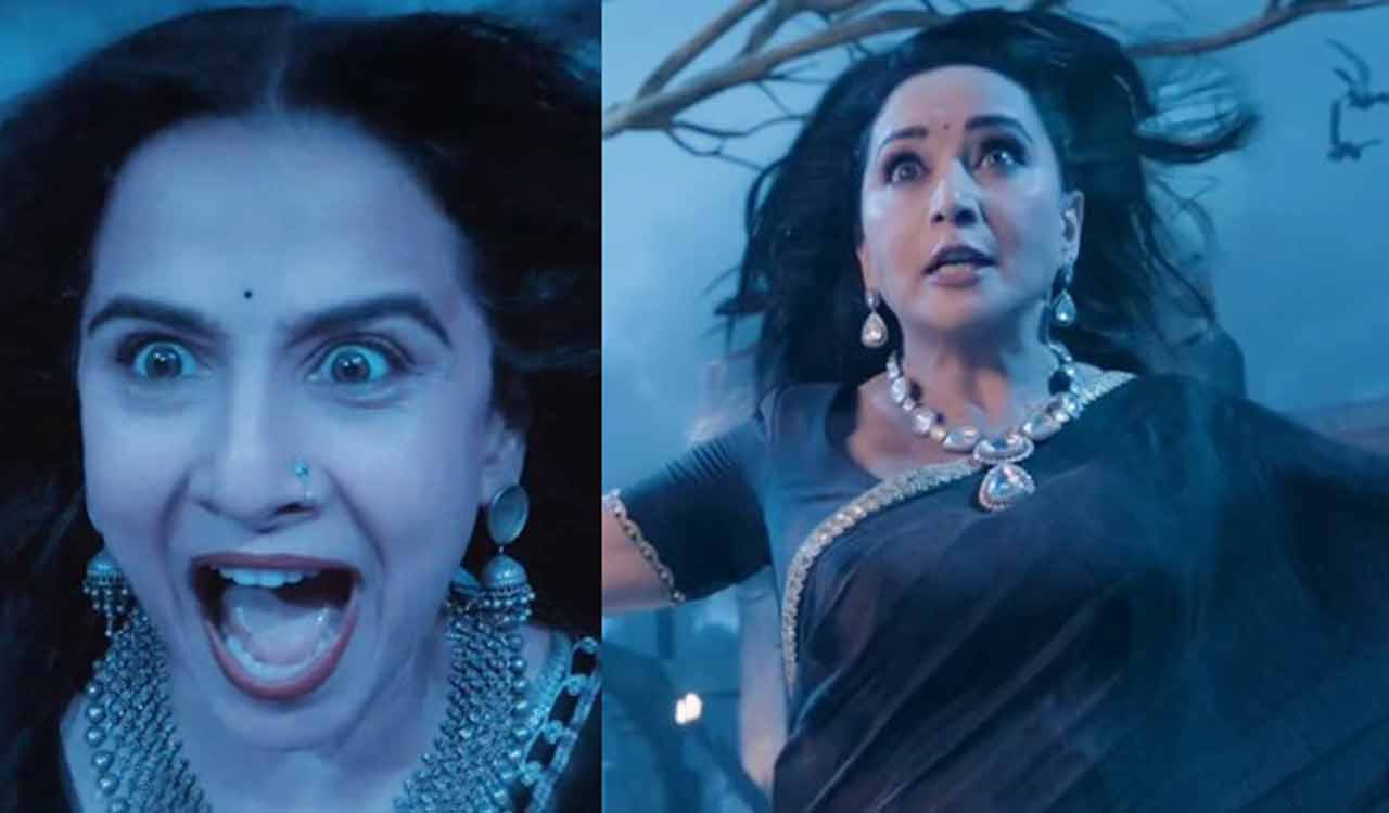Madhuri Dixit engages in intense face-off with Vidya Balan