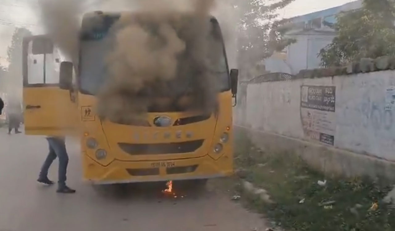 Hyderabad: Private bus catches fire at Medchal, no casualties