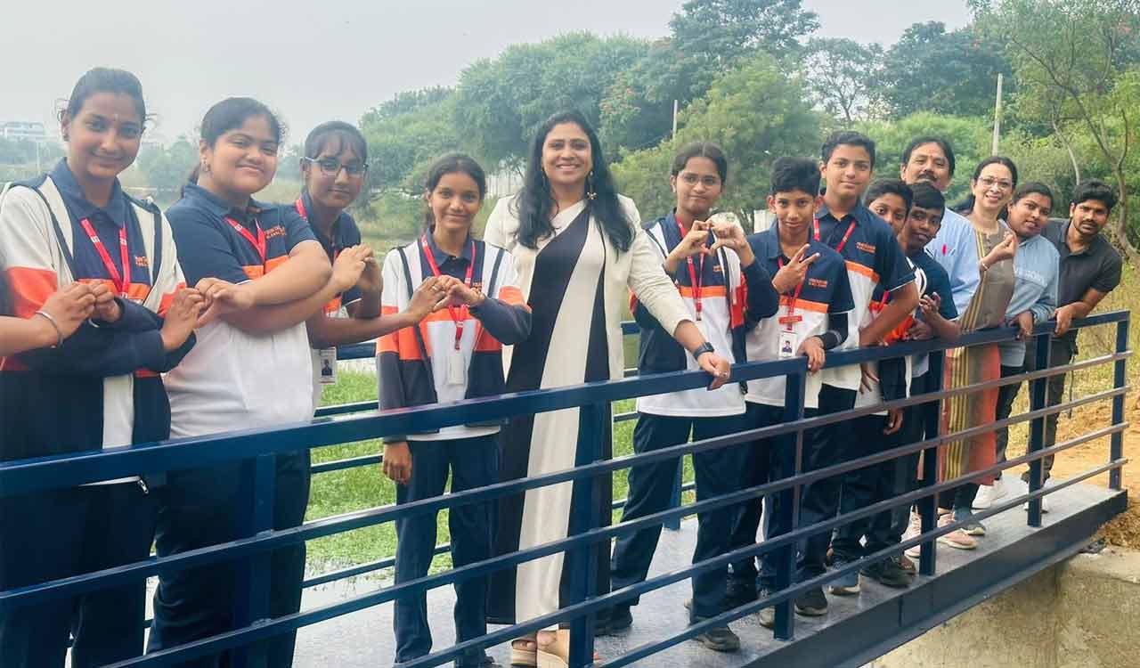 Fountainhead Global School students fund walking bridge at Meedikunta lake
