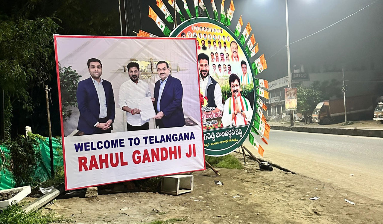 Revanth-Adani posters surface ahead of Rahul Gandhi’s visit to Telangana