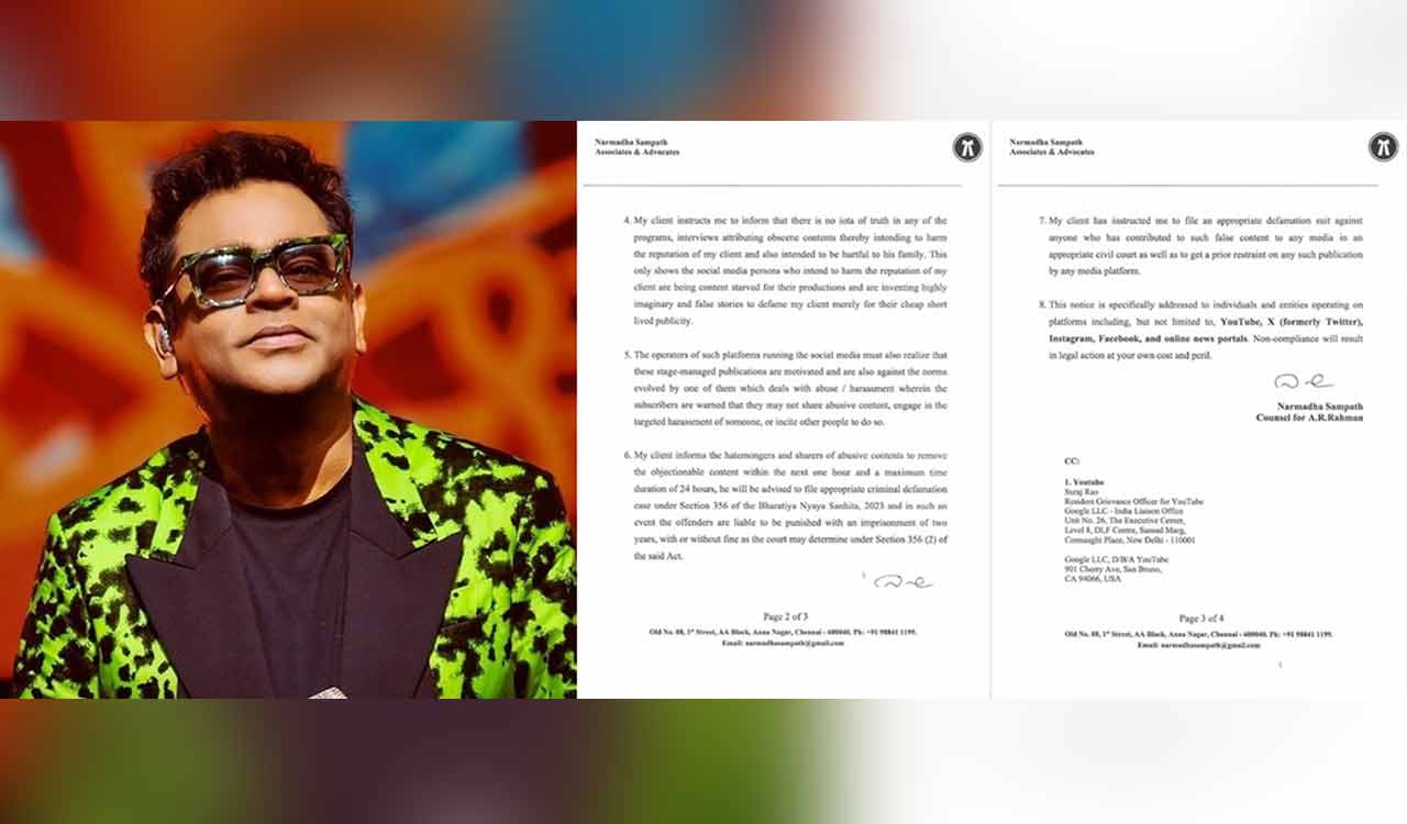 A.R. Rahman issues legal notice to ‘slanderers’, warns of dire consequences