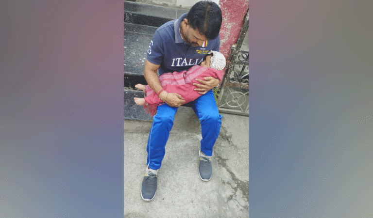 The picture, which went viral in local social media platforms and groups on Sunday, showed a man, identified as Shankar, taking care of his 10-month-old son, while his wife Swapna was appearing for the exam in Siddartha High School here.