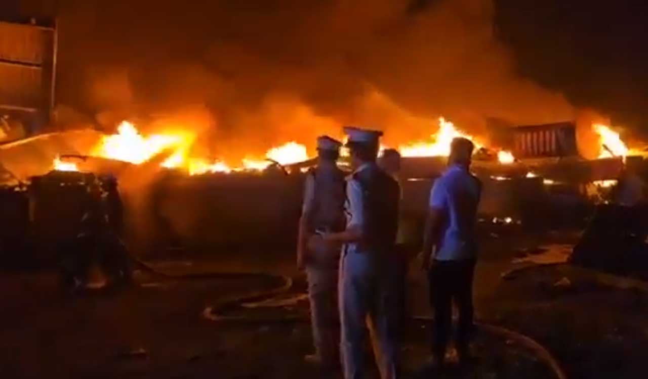 Watch: Major fire breaks out at Kamson Healthcare’s diaper manufacturing factory in Rangareddy