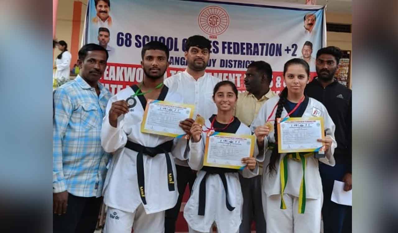 Two girls from Mancherial shine in state-level taekwondo competition