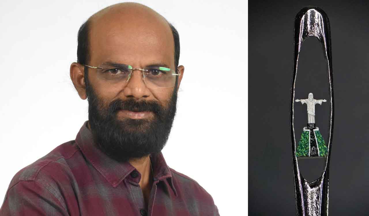 Telangana’s micro-sculptor Ajay Kumar sculpts Brazil’s “Christ the Redeemer” in the eye of a needle