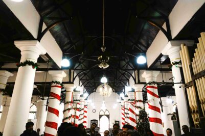 2.Massive pillars support the wooden Rangoon teak girders and roof even after a 200 year-old life span, is getting ready for the Christmas celebrations [Photo Copyright N.Shiva Kumar]
